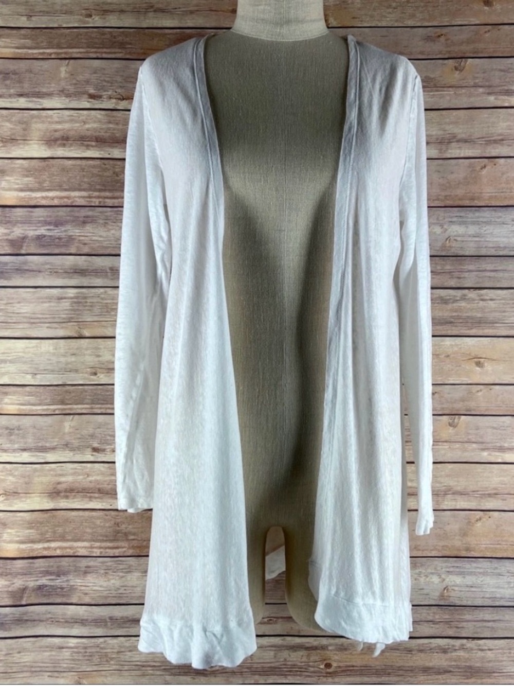 Tahari Linen White Long Sleeve Open Cardigan